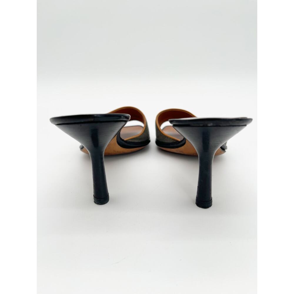 Chanel Vintage y2k Gray Canvas CC Logo Square Toe Mule Sandals Heels EU 37 - Picture 11 of 14